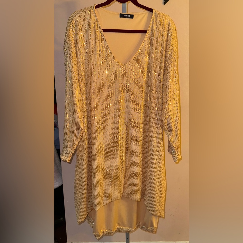 Chic Me XL Gold Sequin oversized Dress